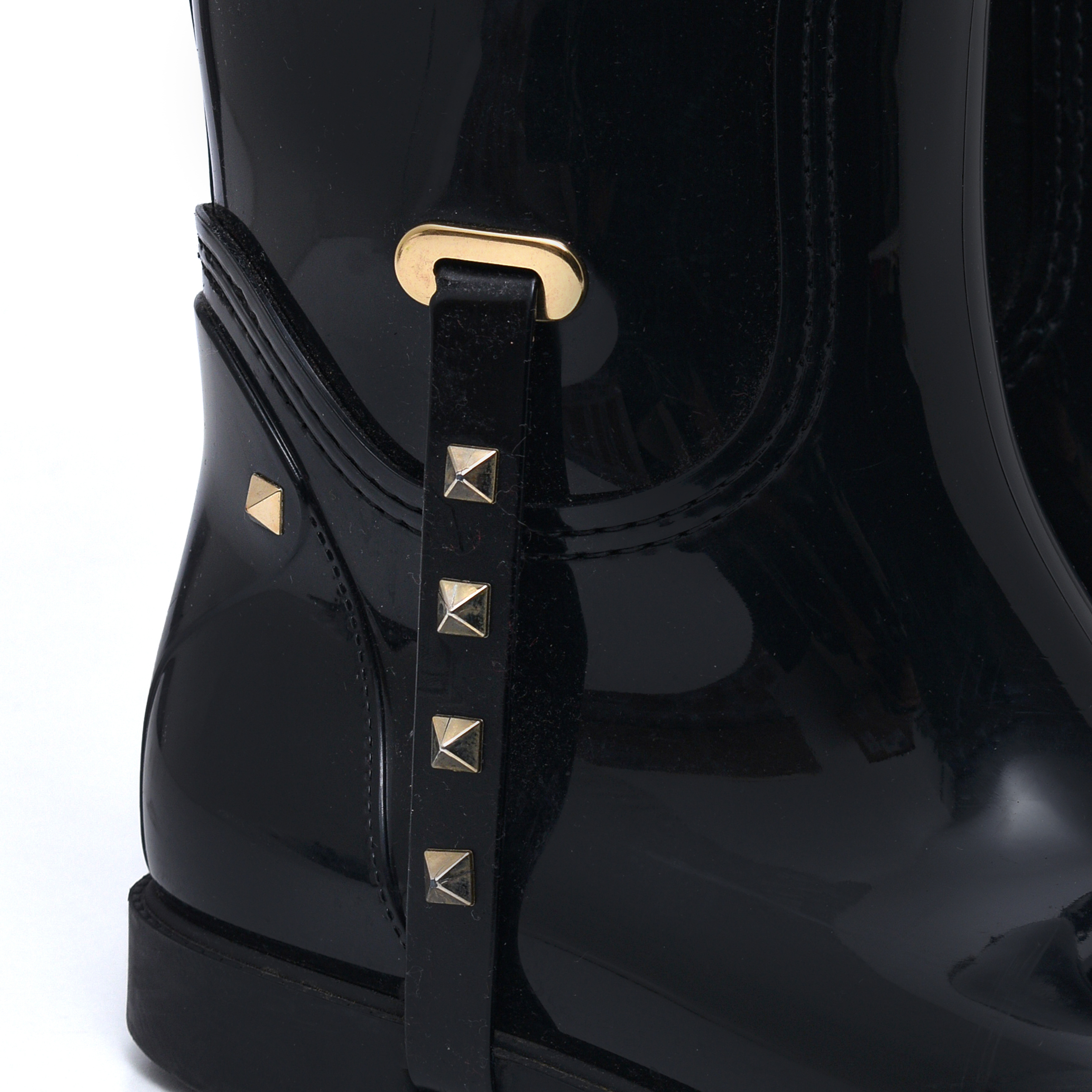 Valentino- Black Patent Rubber RockStud Rain Boots 39